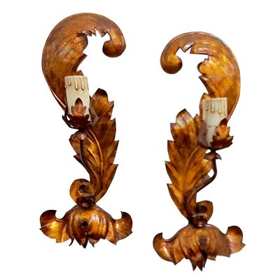 Italian Gold Leaf Sconces, 1950s, Set of 2-BVG-888515