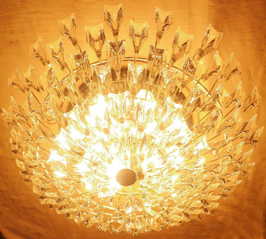 Italian Gold-Plated Brass and Crystal Chandelier from Stilkronen, 1970s