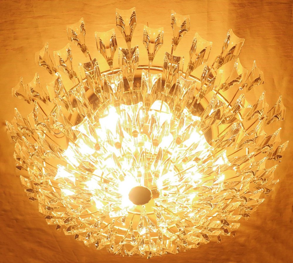 Italian Gold-Plated Brass and Crystal Chandelier from Stilkronen, 1970s