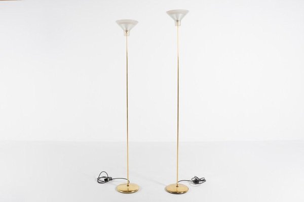 Italian Golden Floor Lamps with Glass Shade, 1970s, Set of 2-KMC-1168560