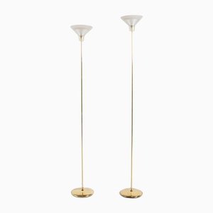 Italian Golden Floor Lamps with Glass Shade, 1970s, Set of 2-KMC-1168560