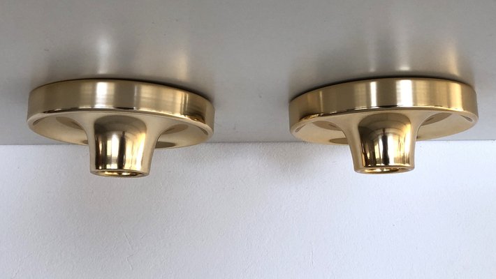 Italian Golden Flush Mount Lights, 1970s, Set of 2-VNE-1798789