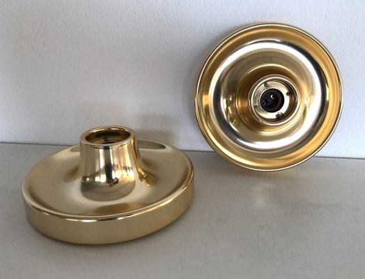 Italian Golden Flush Mount Lights, 1970s, Set of 2-VNE-1798789