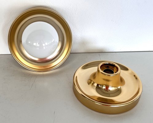 Italian Golden Flush Mount Lights, 1970s, Set of 2-VNE-1798789