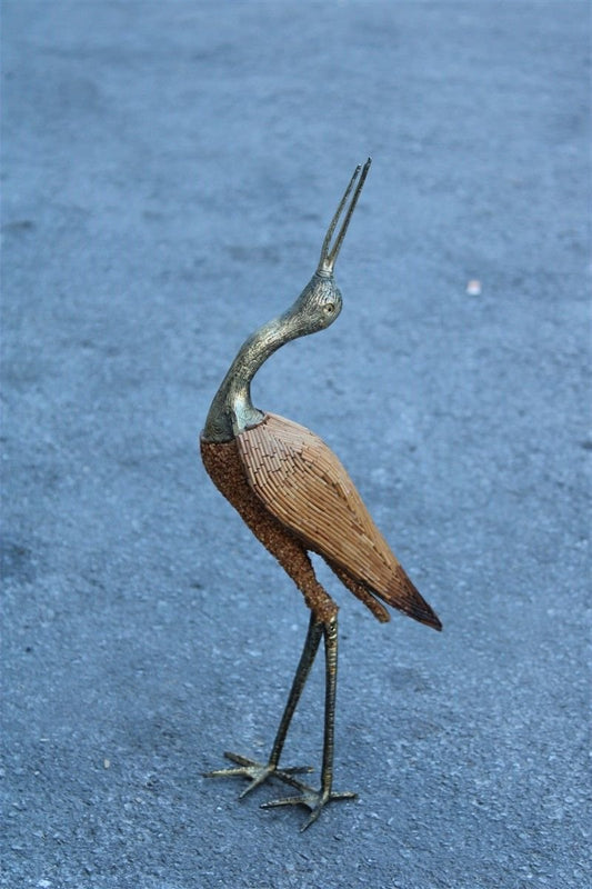 Italian Golden Metal Heron with Bamboo Rods, 1970s