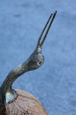 Italian Golden Metal Heron with Bamboo Rods, 1970s-EH-699742