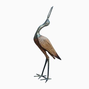 Italian Golden Metal Heron with Bamboo Rods, 1970s-EH-699742