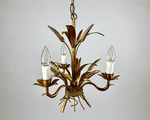 Italian Golden Wheat Sheaf Chandelier, 1960s-GYX-2026788