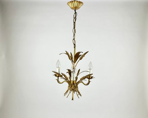 Italian Golden Wheat Sheaf Chandelier, 1960s-GYX-2026788