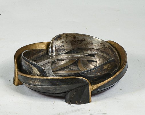 Italian Gray and Golden Metal Resin Ashtray from Brumel, 1950s-RAQ-1255642