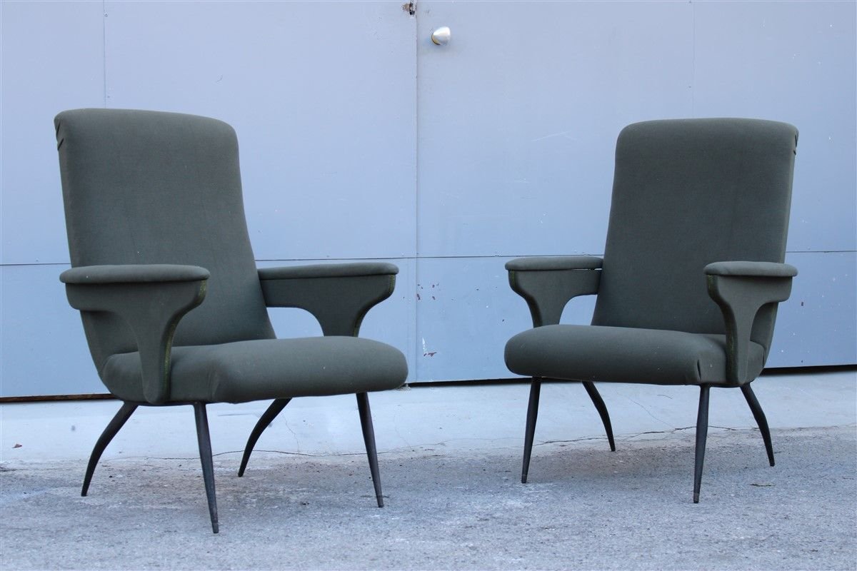 Italian Green Armchairs by Gigi Radice for Minotti, 1950s, Set of 2