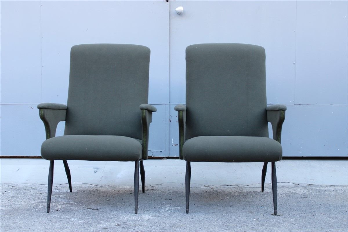 Italian Green Armchairs by Gigi Radice for Minotti, 1950s, Set of 2