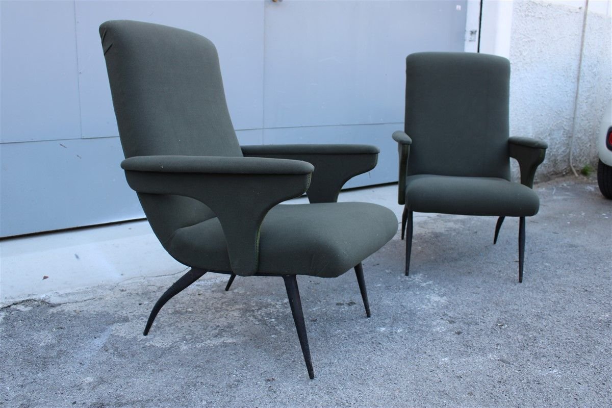 Italian Green Armchairs by Gigi Radice for Minotti, 1950s, Set of 2