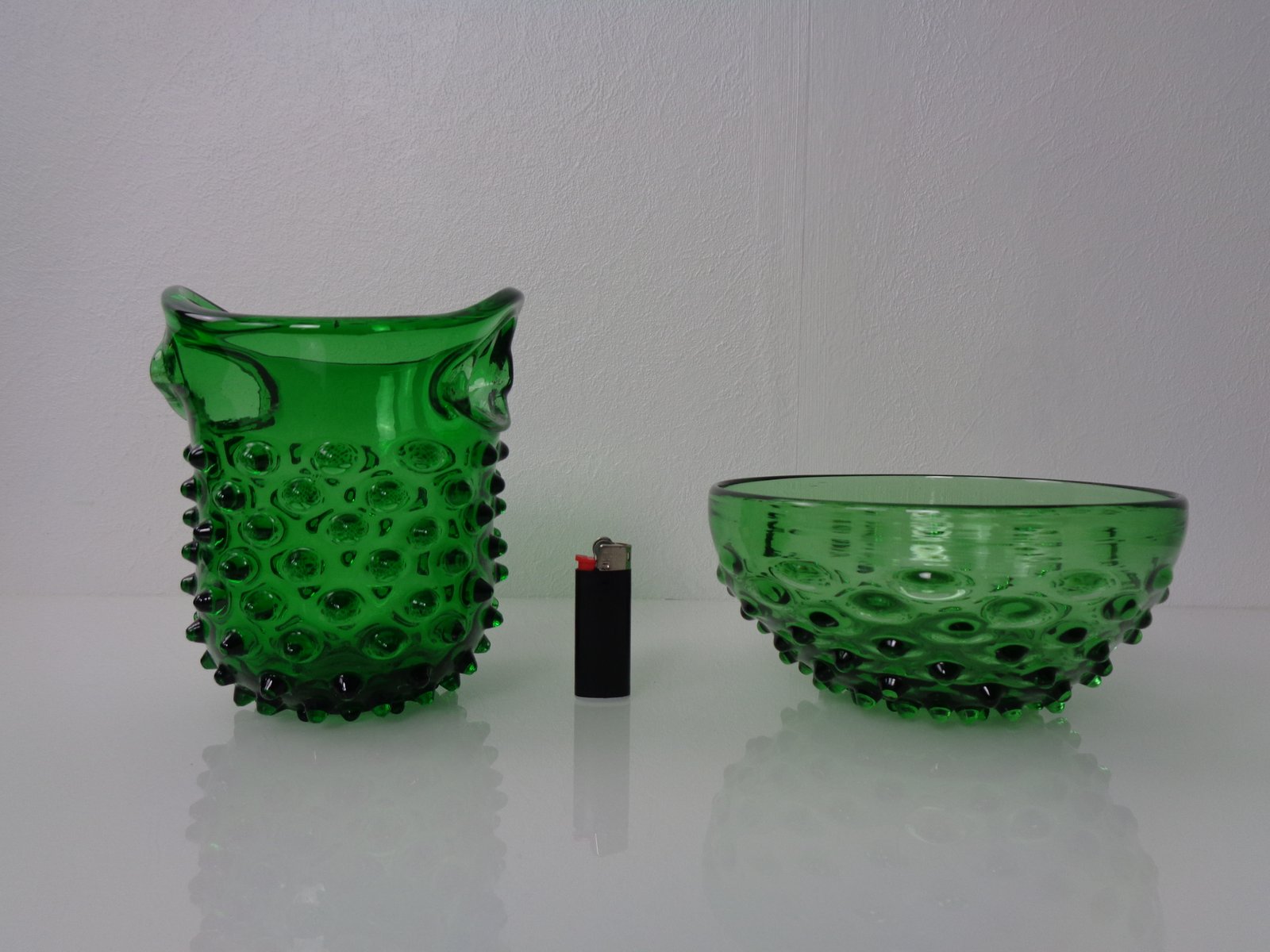 Italian Green Bubble Glass Bowls by Empoli, 1960s, Set of 2