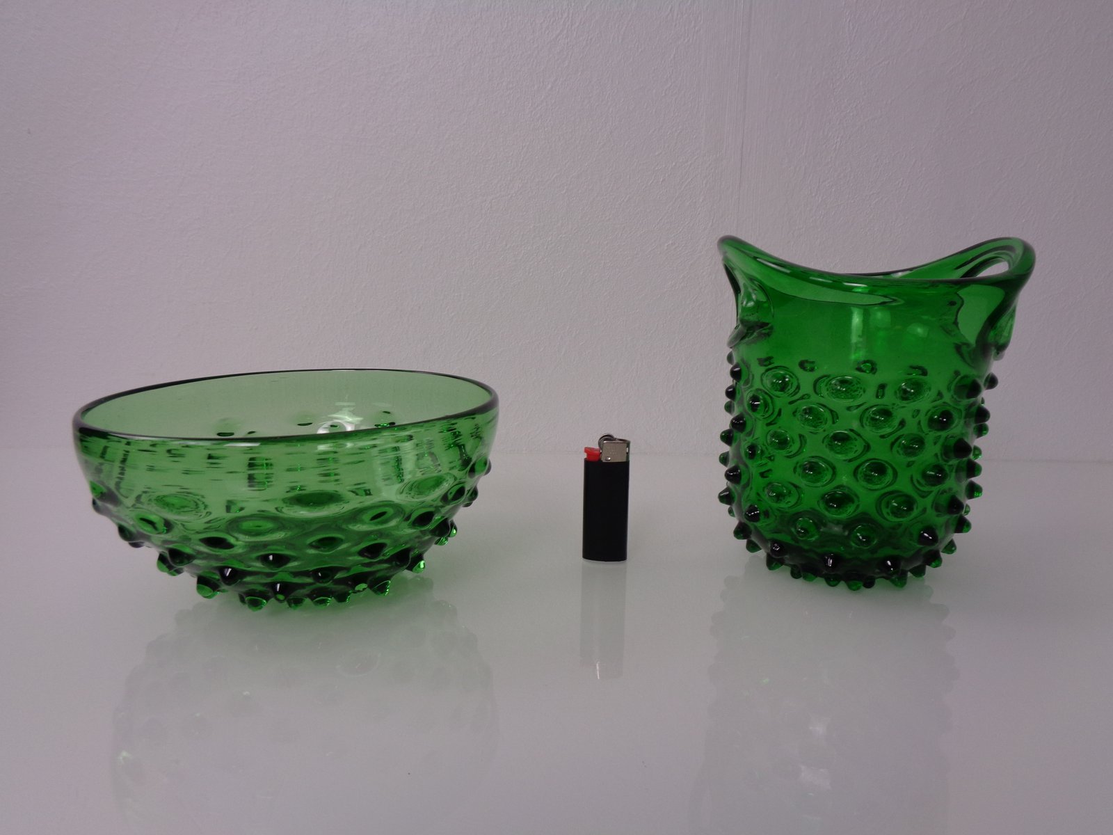 Italian Green Bubble Glass Bowls by Empoli, 1960s, Set of 2