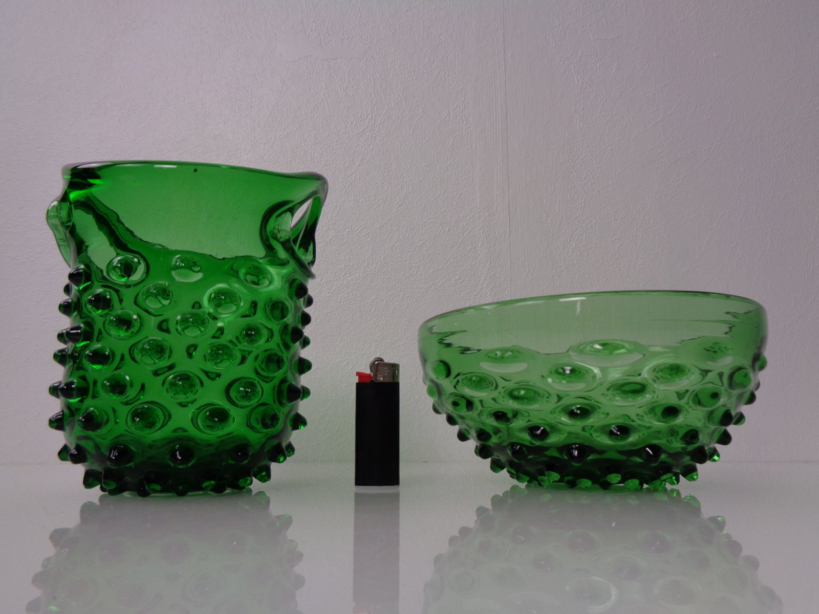 Italian Green Bubble Glass Bowls by Empoli, 1960s, Set of 2