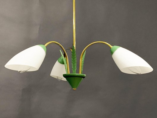 Italian Green Enamel Metal, Brass and Opal Glass Pendant Light from Stilnovo, 1950s-JDR-1125982