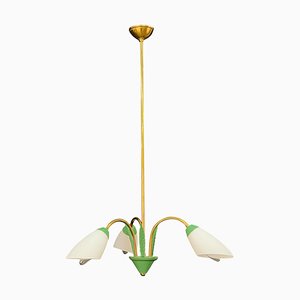 Italian Green Enamel Metal, Brass and Opal Glass Pendant Light from Stilnovo, 1950s-JDR-1125982