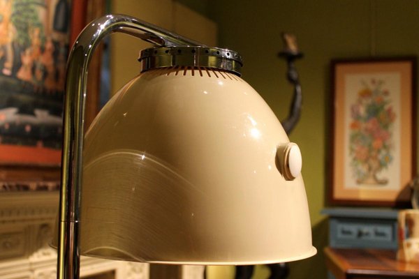 Italian Green Iron and Chrome Round Base Swivel Arm One Light Table Lamp, 1960s-AXE-1433467