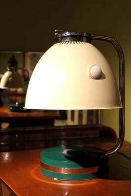 Italian Green Iron and Chrome Round Base Swivel Arm One Light Table Lamp, 1960s-AXE-1433467