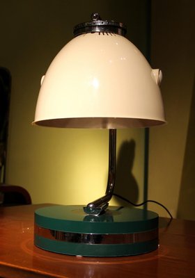 Italian Green Iron and Chrome Round Base Swivel Arm One Light Table Lamp, 1960s-AXE-1433467