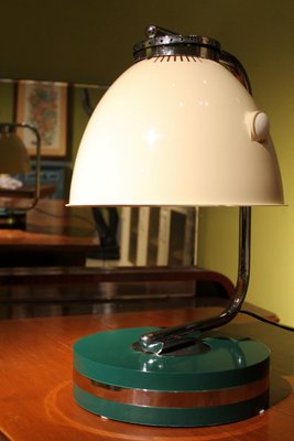 Italian Green Iron and Chrome Round Base Swivel Arm One Light Table Lamp, 1960s-AXE-1433467