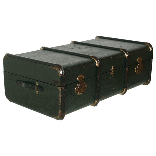 Italian Green Wood and Hemp Canvas Travel Trunk, 1920s