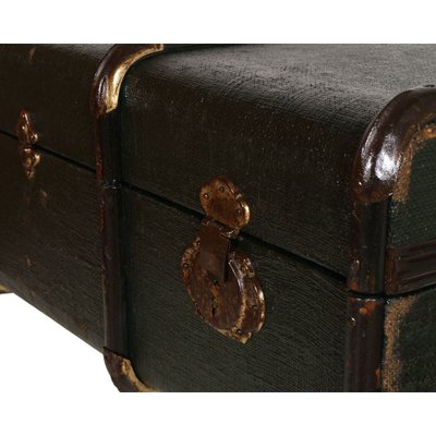 Italian Green Wood and Hemp Canvas Travel Trunk, 1920s-NJV-884849