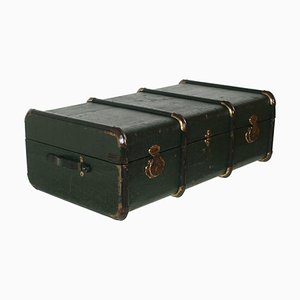 Italian Green Wood and Hemp Canvas Travel Trunk, 1920s-NJV-884849