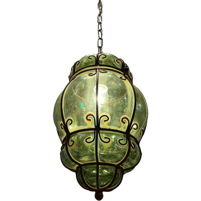 Italian Green Wrought Iron Murano Pendant Light-JJC-1275364