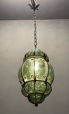 Italian Green Wrought Iron Murano Pendant Light-JJC-1275364