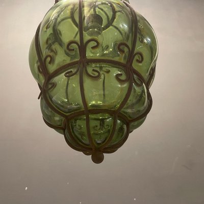 Italian Green Wrought Iron Murano Pendant Light-JJC-1275364