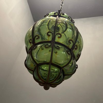 Italian Green Wrought Iron Murano Pendant Light-JJC-1275364