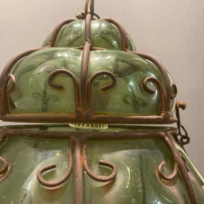 Italian Green Wrought Iron Murano Pendant Light-JJC-1275364