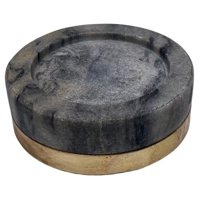 Italian Grey Vide Poche Ashtray in Marble and Brass, 1960-UR-1290018