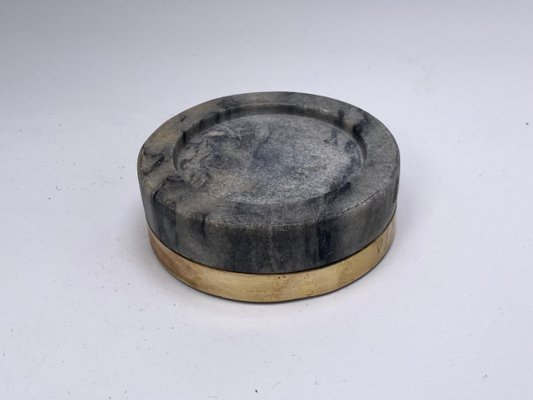 Italian Grey Vide Poche Ashtray in Marble and Brass, 1960-UR-1290018