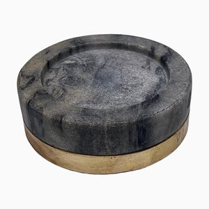 Italian Grey Vide Poche Ashtray in Marble and Brass, 1960-UR-1290018