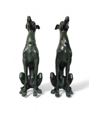 Italian Greyhound Statues in Green Patinated Bronze, 1950s, Set of 2-FDW-2039597