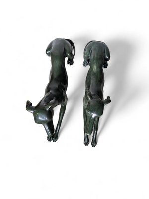 Italian Greyhound Statues in Green Patinated Bronze, 1950s, Set of 2-FDW-2039599