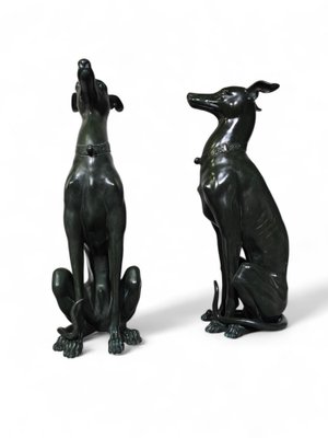 Italian Greyhound Statues in Green Patinated Bronze, 1950s, Set of 2-FDW-2039597