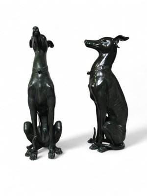 Italian Greyhound Statues in Green Patinated Bronze, 1950s, Set of 2-FDW-2039597