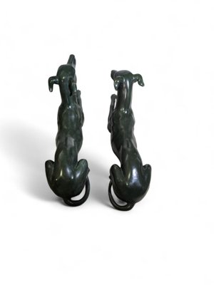 Italian Greyhound Statues in Green Patinated Bronze, 1950s, Set of 2-FDW-2039599