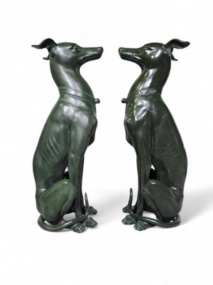 Italian Greyhound Statues in Green Patinated Bronze, 1950s, Set of 2-FDW-2039597