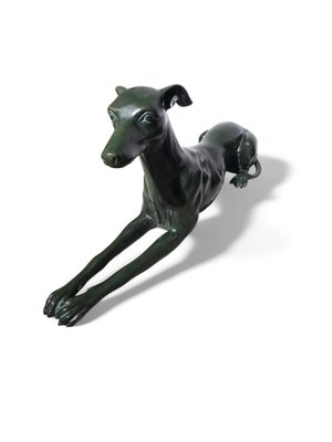 Italian Greyhound Statues in Green Patinated Bronze, 1950s, Set of 2-FDW-2039599