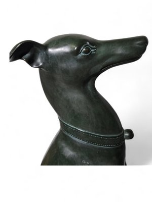 Italian Greyhound Statues in Green Patinated Bronze, 1950s, Set of 2-FDW-2039597