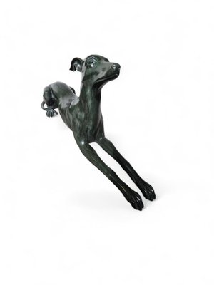 Italian Greyhound Statues in Green Patinated Bronze, 1950s, Set of 2-FDW-2039599