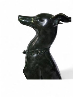 Italian Greyhound Statues in Green Patinated Bronze, 1950s, Set of 2-FDW-2039597