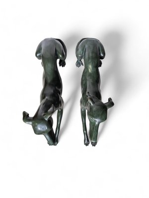 Italian Greyhound Statues in Green Patinated Bronze, 1950s, Set of 2-FDW-2039599