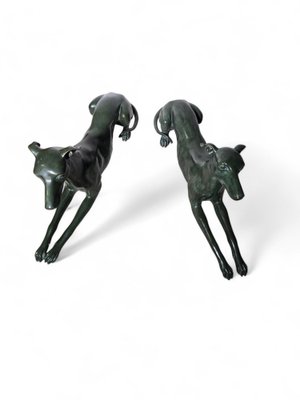 Italian Greyhound Statues in Green Patinated Bronze, 1950s, Set of 2-FDW-2039599