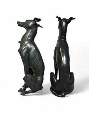 Italian Greyhound Statues in Green Patinated Bronze, 1950s, Set of 2-FDW-2039597